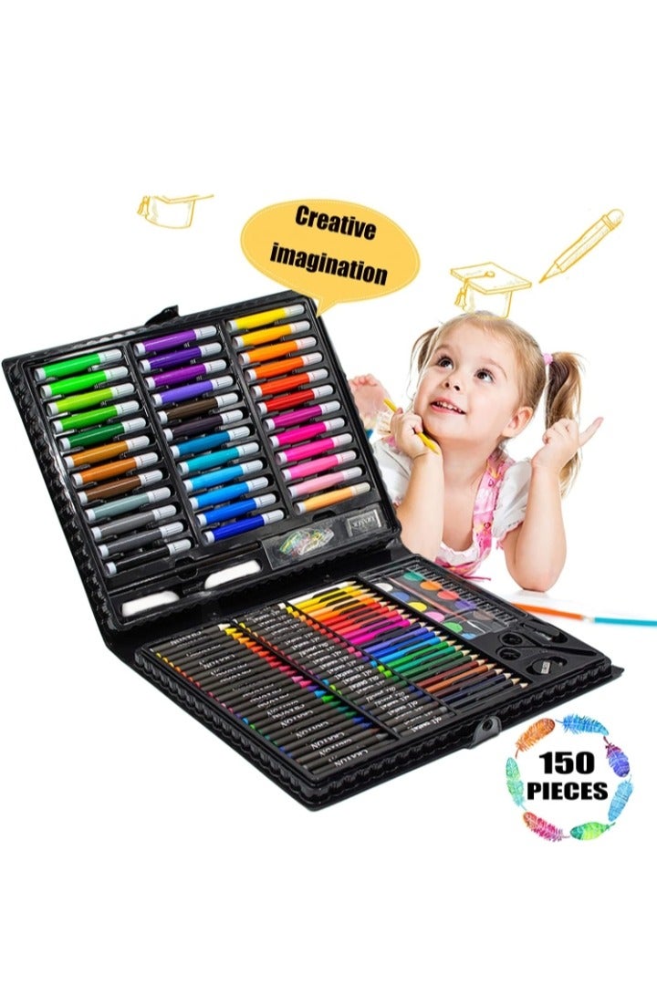 نقطة التسوق مجموعة أدوات فنية مكونة من 150 قطعة تتضمن أقلام الباستيل الزيتية وأقلام التلوين وأقلام الرصاص الملونة وملحقات أخرى، مجموعة رسم محمولة متعددة الوظائف، أدوات طلاء آمنة وعالية الجودة، مثالية للرسم والتخطيط والتلوين للأطفال - Image 4