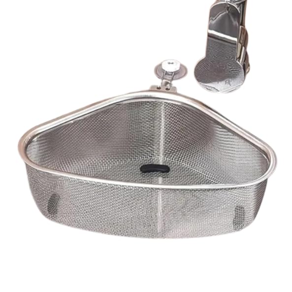 shoasite Steel Sink Corner Strainer Kitchen Stainless Steel Multifunctional Sink Corner Shelf Holder Food Strainer Dish Drainer Triangle Drainer Basket Fruit Vegetable Soap Box Organizer - Image 1