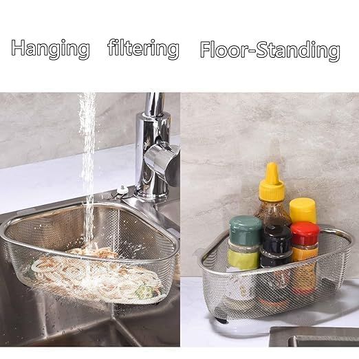 shoasite Steel Sink Corner Strainer Kitchen Stainless Steel Multifunctional Sink Corner Shelf Holder Food Strainer Dish Drainer Triangle Drainer Basket Fruit Vegetable Soap Box Organizer - Image 5