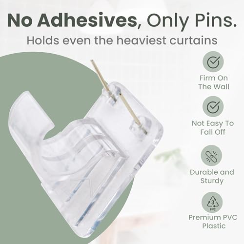 Evermount No Adhesive Heavy Duty Curtain Rod Holders with Wide Hook 5X Stronger Than Adhesive Curtain Rod HooksTension Curtain Rod Bracket for Wall with Pin Guide Curtain Wall Mount 4 Pack for 075 Rods - Image 3