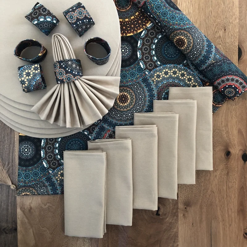 Desenİzmir PatternIzmir Placemat Authentic Pattern Set 6 Tableware, 6 Cloth Napkins, 6 Napkin Rings and Runner Cover Combination 4