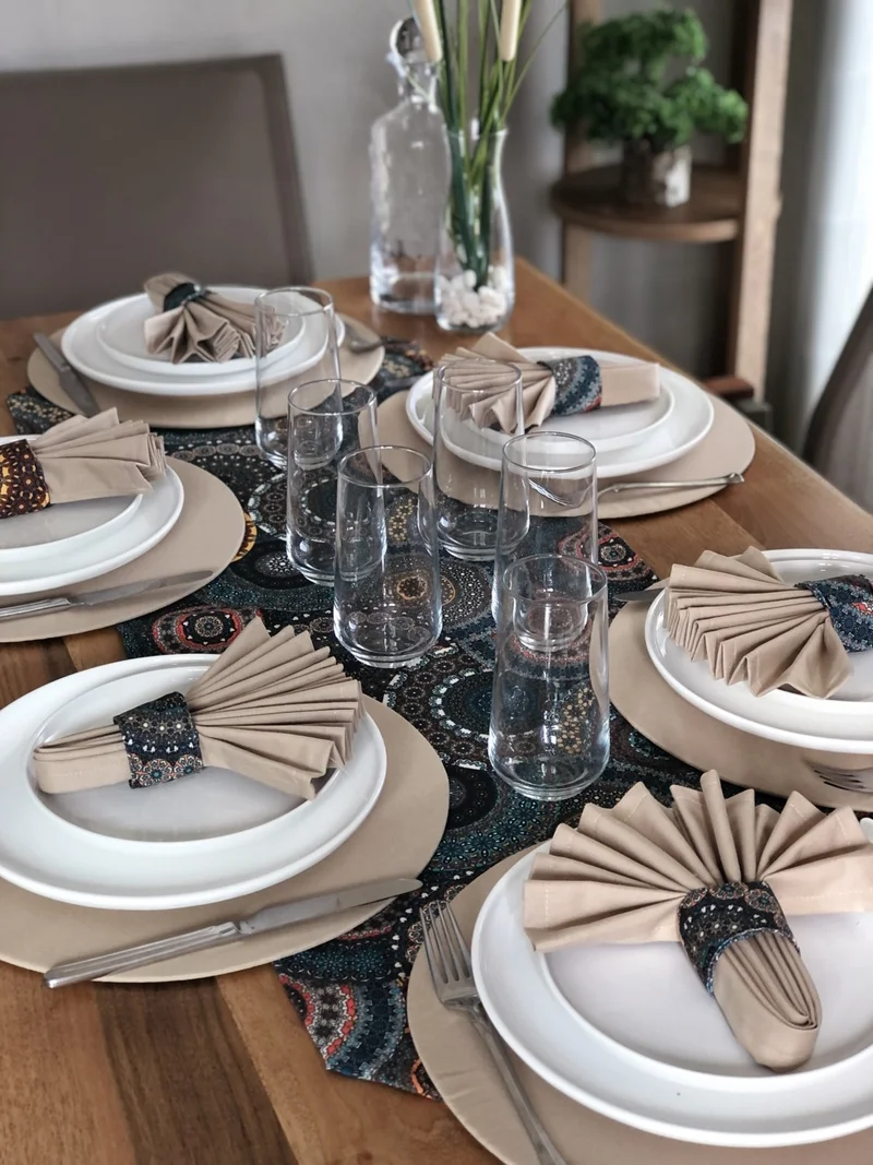 Desenİzmir PatternIzmir Placemat Authentic Pattern Set 6 Tableware, 6 Cloth Napkins, 6 Napkin Rings and Runner Cover Combination 4