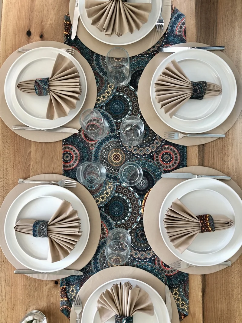 Desenİzmir PatternIzmir Placemat Authentic Pattern Set 6 Tableware, 6 Cloth Napkins, 6 Napkin Rings and Runner Cover Combination 4