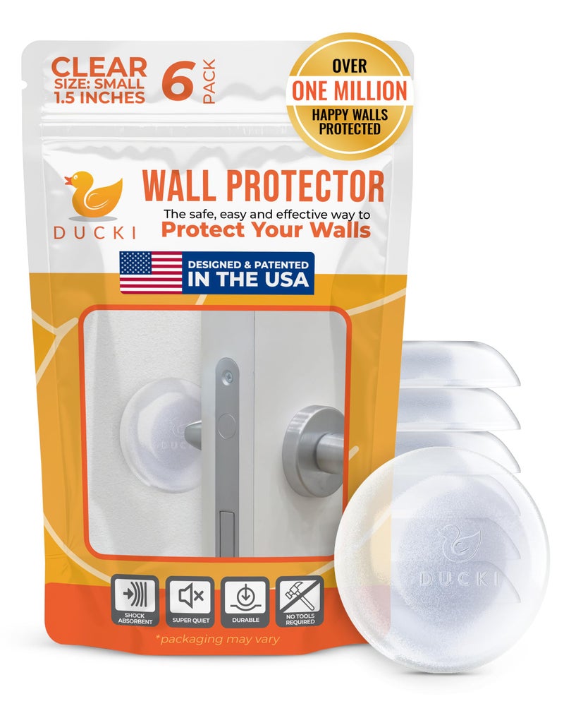 Ducki Door Wall Bumper Protector - Self Adhesive Stopping Shield Prevents Damage & Noise for Knob Handle, Refrigerators, Furniture Home or Office, Shock Absorbing, Discreet, Reusable - 6 Pack Clear - Image 1