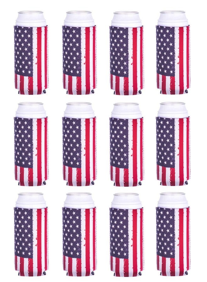 Satomoto Can Cooler Sleeve 12pcs USA Flag Can Coolers Bulk Neoprene for Can and Bottle 120z - Image 1