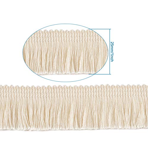 Craftdady 27 Yards 25mm Polyester Fringe Trim 1 Inch Fabric Lace Trim Tassel Beige for Sewing Craft Dress Clothing Decoration - Image 3