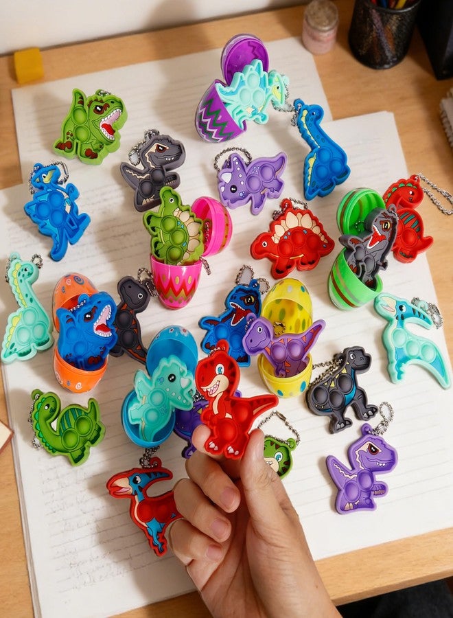 ONEVIVE 24 Pack Prefilled Easter Eggs with Dinosaur Pop Keychain Toys for Egg Hunt Easter Party Favors for Kids Boys Girls Easter Basket Stuffers - Image 3