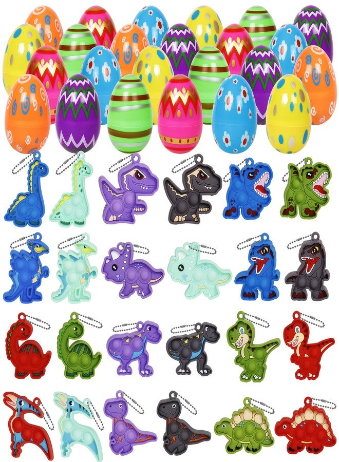 ONEVIVE 24 Pack Prefilled Easter Eggs with Dinosaur Pop Keychain Toys for Egg Hunt Easter Party Favors for Kids Boys Girls Easter Basket Stuffers - Image 1