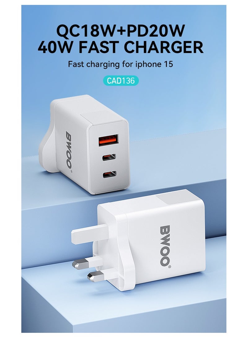 BWOO Pd 20W + Qc 18W 3 Port Uk Wall Charger - Image 4