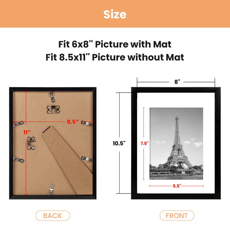 أبس سيمبلز upsimples 8.5x11 إطار الصورة مجموعة من 10 صور عرض 6 × 8 مع حصيرة أو 8.5x11 بدون حصيرة إطارات الصور متعددة الصور للجدار أو الطاولة عرض الأسود - Image 5