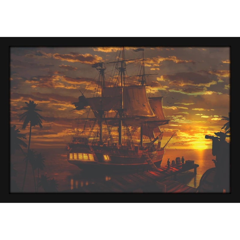 Mad Masters Ship In Ocean Scenery Painting Aesthetic Hanging Photo Frame Decorative Item Home Decoration and Wall Decor for Living Room and Bedroom MM 2867 8x12 Inch Paper Without Plexi Glass - Image 1