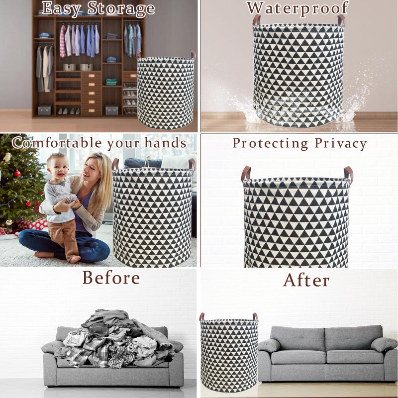 TeLUVHome Waterproof Laundry Hamper Collapsible Laundry Basket Leather Handle Laundry Bag Large Clothes Storage Toy Organization for Bathroom Bedroom Laundryroom College Dorms (Hesan-002) - Image 3