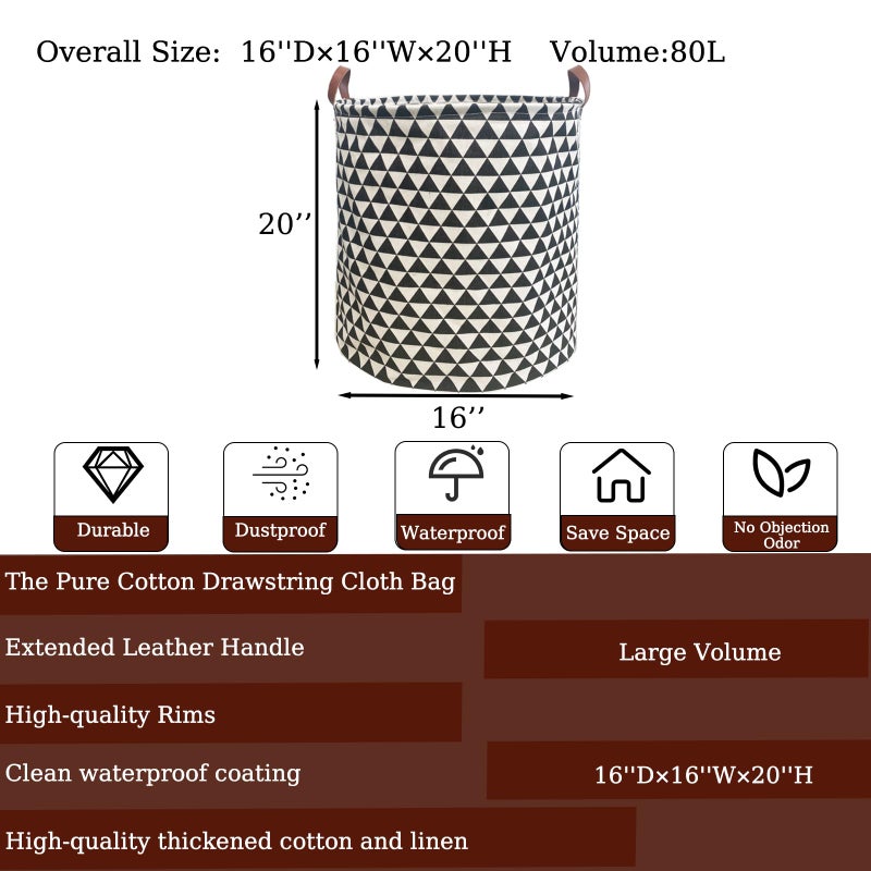 TeLUVHome Waterproof Laundry Hamper Collapsible Laundry Basket Leather Handle Laundry Bag Large Clothes Storage Toy Organization for Bathroom Bedroom Laundryroom College Dorms (Hesan-002) - Image 2
