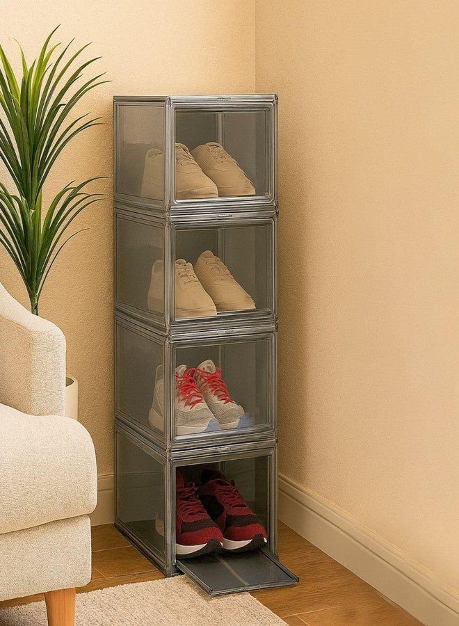 Bianco Grey Shoe Box with Magnetic Front Door Stackable Sneaker Display Box & Organizer Pack of 4 - Acrylic Dustproof Shoe Storage Cabinet Transparent Shoe Rack & Sneaker Crate for Home or Display - Image 1