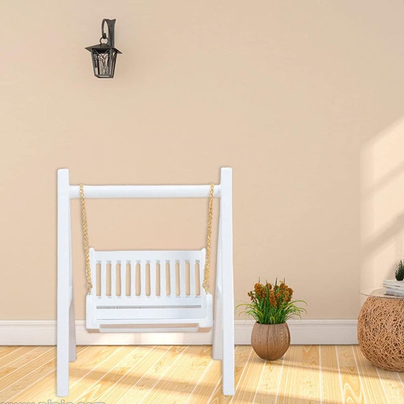 klarako 1/12 Scale Handcrafted Mini Porch Swing Dollhouse Model Furniture Scene for Backyard Patio - White - Image 5