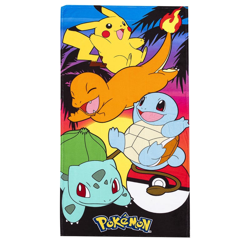Northwest Pokemon Beach Towel, Pikachu Charmander Squirtle Bulbasaur, Soft and Absorbent 30" x 60", Sunset Pokemon - Image 1