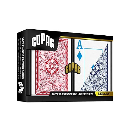 Copag 4-Color Legacy Design 100% Plastic Playing Cards, Bridge Size (Narrow) Jumbo Index Red/Blue Double Deck Set… - Image 2