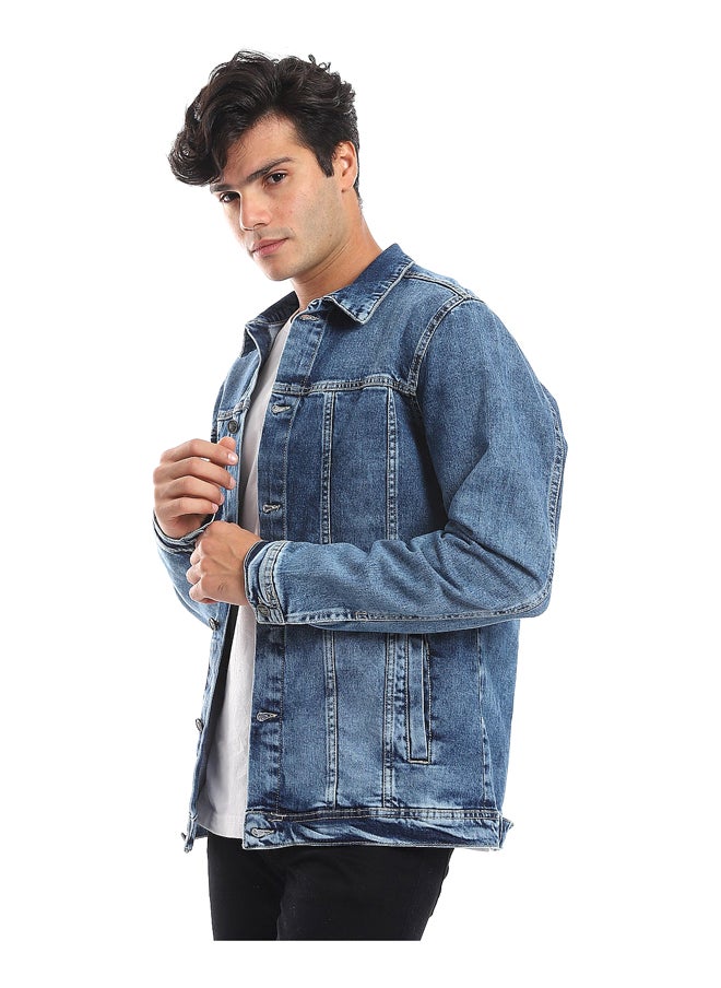 Andora - Full Buttoned Casual Denim Jacket_Meduim Blue - Image 1