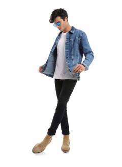 Full Buttoned Casual Denim Jacket_Meduim Blue