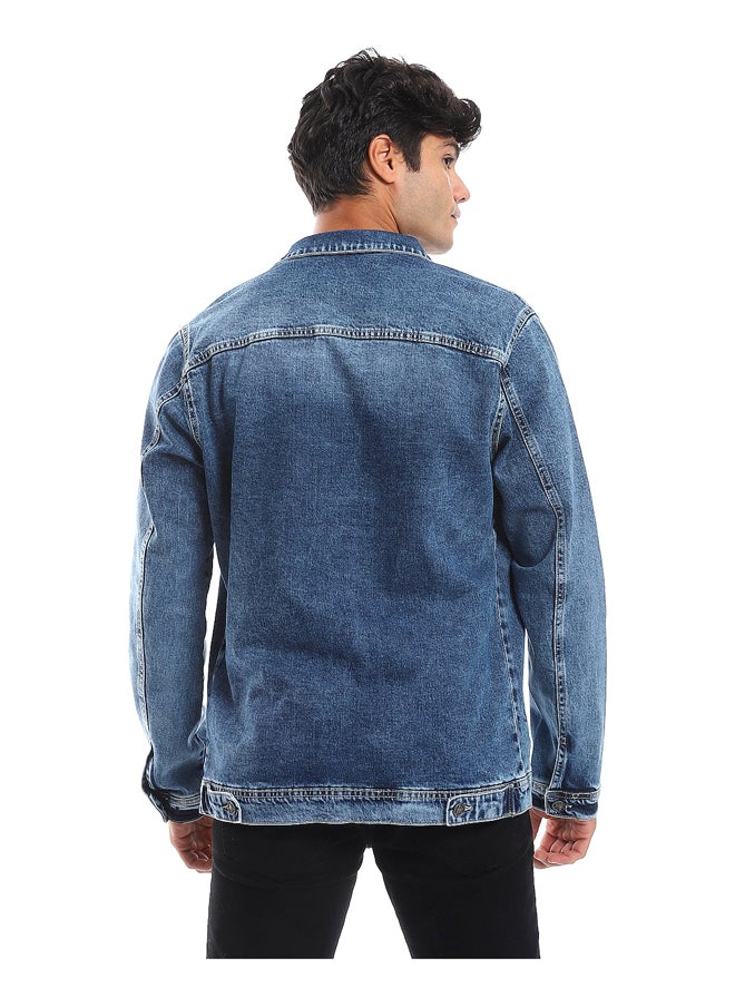 Andora - Full Buttoned Casual Denim Jacket_Meduim Blue - Image 1