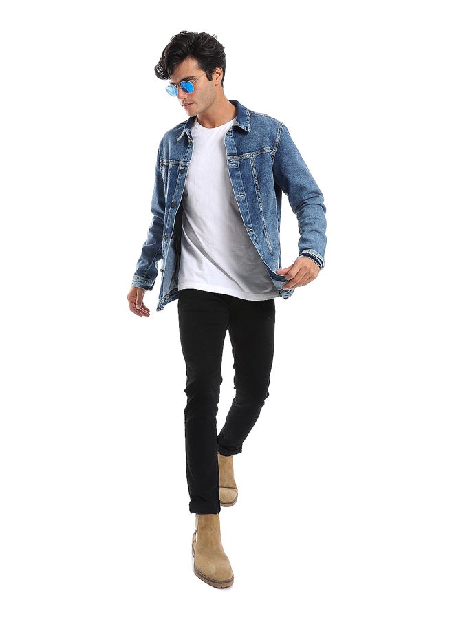 Andora - Full Buttoned Casual Denim Jacket_Meduim Blue - Image 1