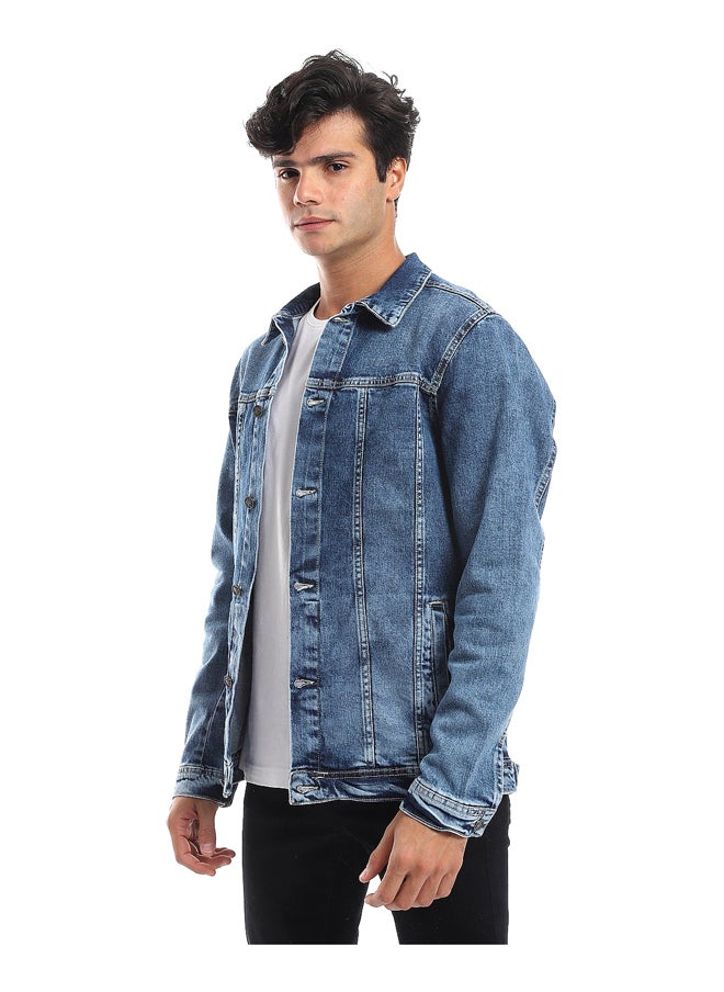 Andora - Full Buttoned Casual Denim Jacket_Meduim Blue - Image 1