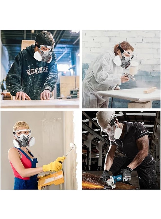 Reusable Respirator Half Facepiece Gas Ma-sk Breathing Protection Respirators with Safety Goggles for Painting Organic Vapor Welding - Image 5