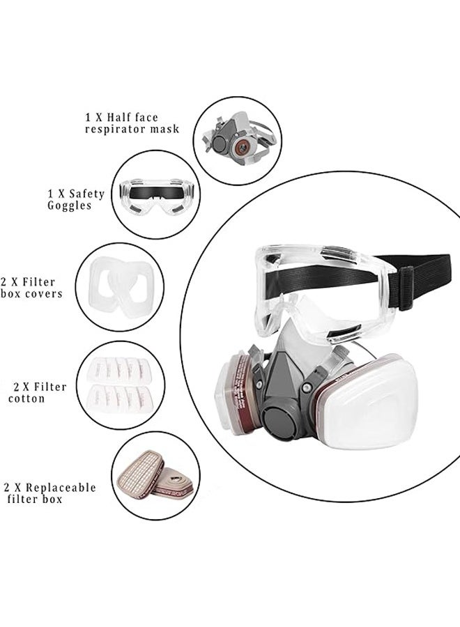 Reusable Respirator Half Facepiece Gas Ma-sk Breathing Protection Respirators with Safety Goggles for Painting Organic Vapor Welding - Image 3