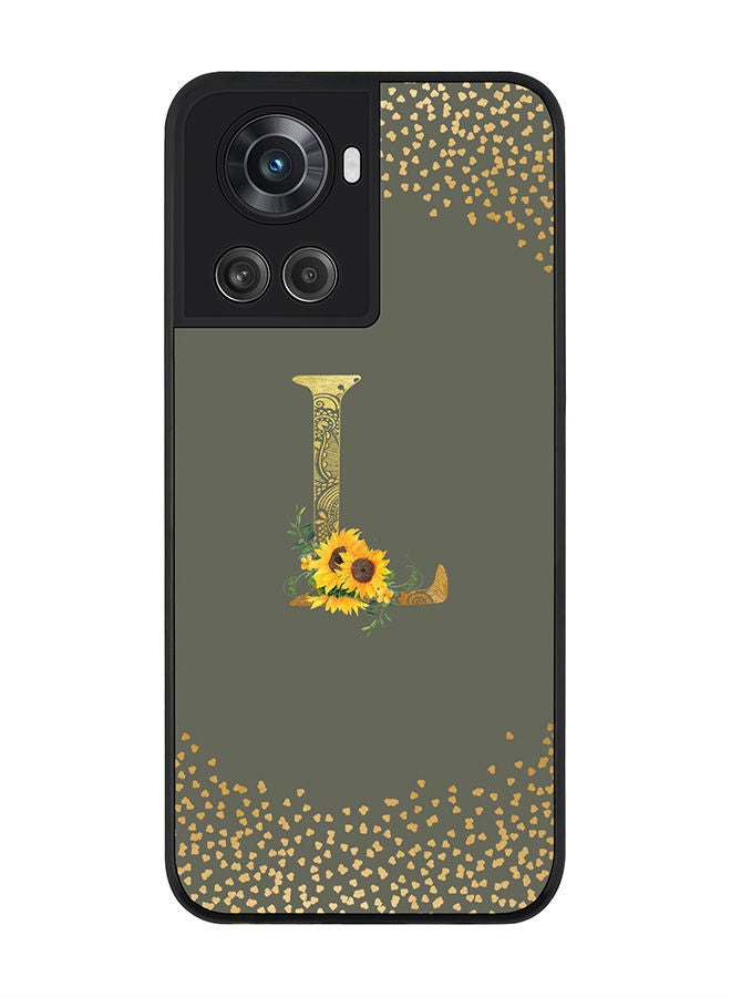 Stylizedd Rugged Black edge case for OnePlus 10R 5G/OnePlus Ace 5G Slim fit Soft Case Flexible Rubber Edges Anti Drop TPU Thin Cover - Custom Monogram Initial Letter Floral Pattern Alphabet - L (Olive Green ) - Image 1