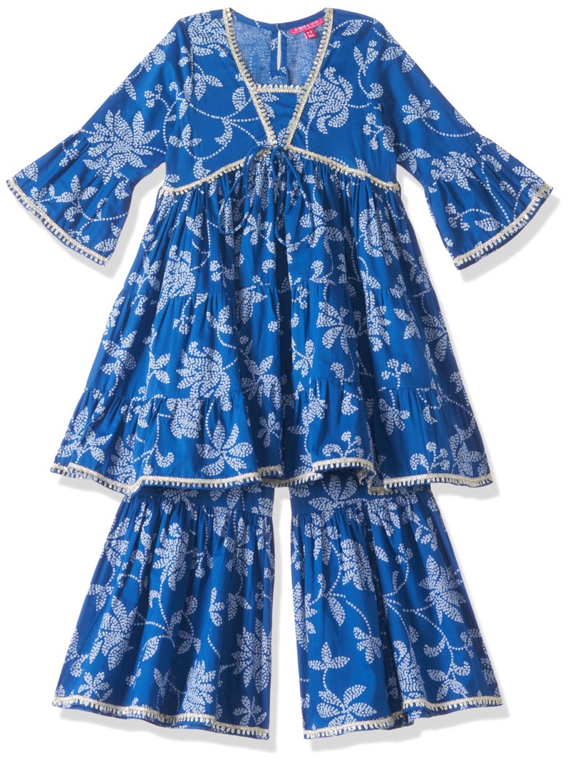 Biba Girls Blue Cotton Tiered Suit Set_8-9 Year - Image 2
