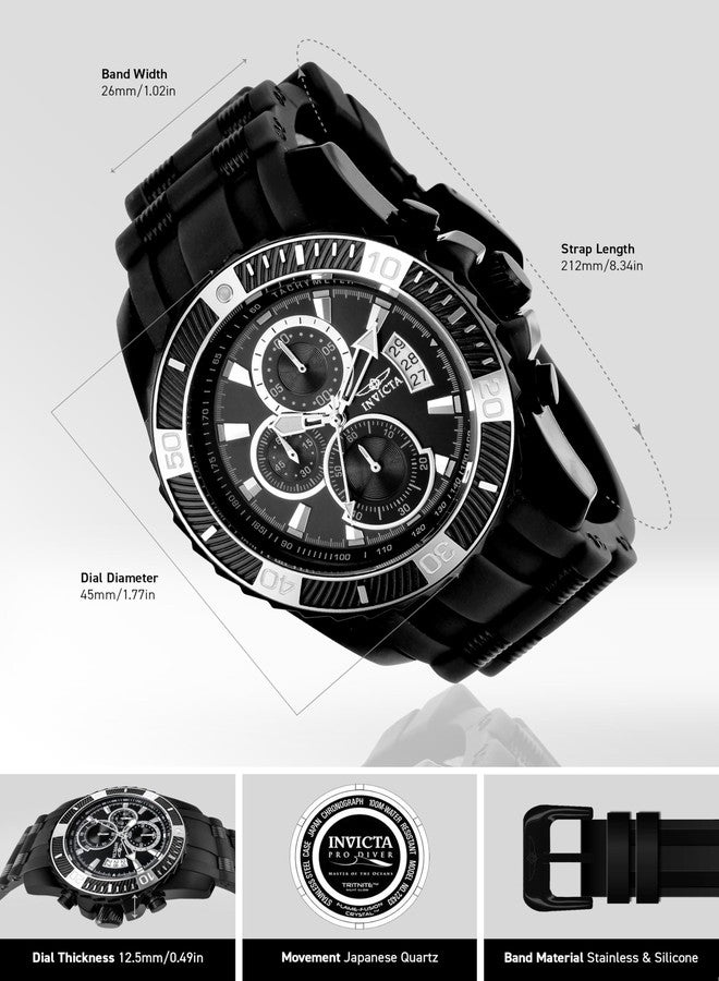 Invicta Men's Pro Diver 45mm Stainless Steel, Silicone Quartz Watch, Black (Model: 22433) - Image 4