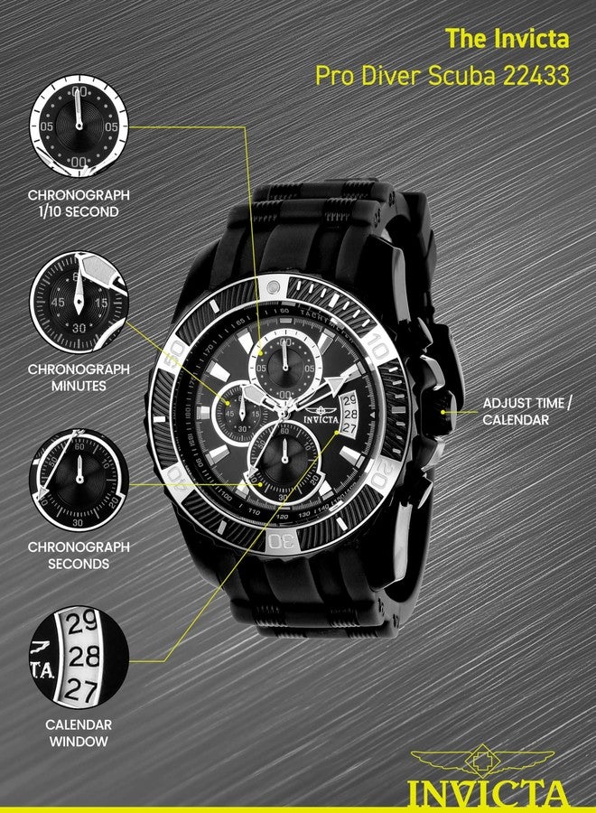 Invicta Men's Pro Diver 45mm Stainless Steel, Silicone Quartz Watch, Black (Model: 22433) - Image 5