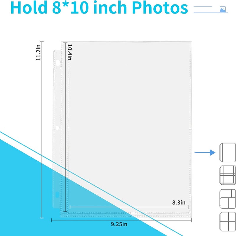 Fabmaker 30 Pack Photo Sleeves for 3 Ring Binder - (8x10, for 60 Photos), Archival Page Protectors, Clear Plastic Album Refill Pages, Postcard Sleeves, Acid-Free - Image 2