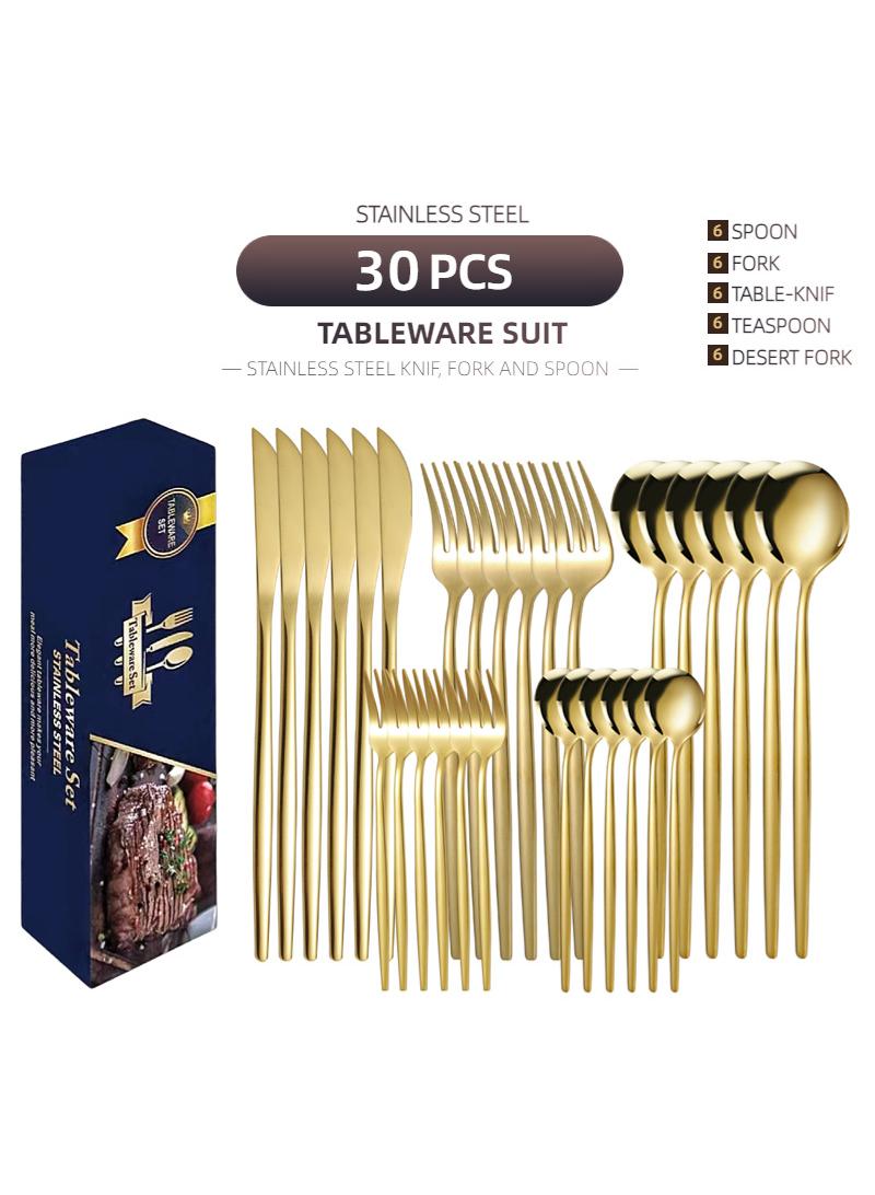 general 30-Piece Knife Fork Spoon Full Set Gold - Image 1