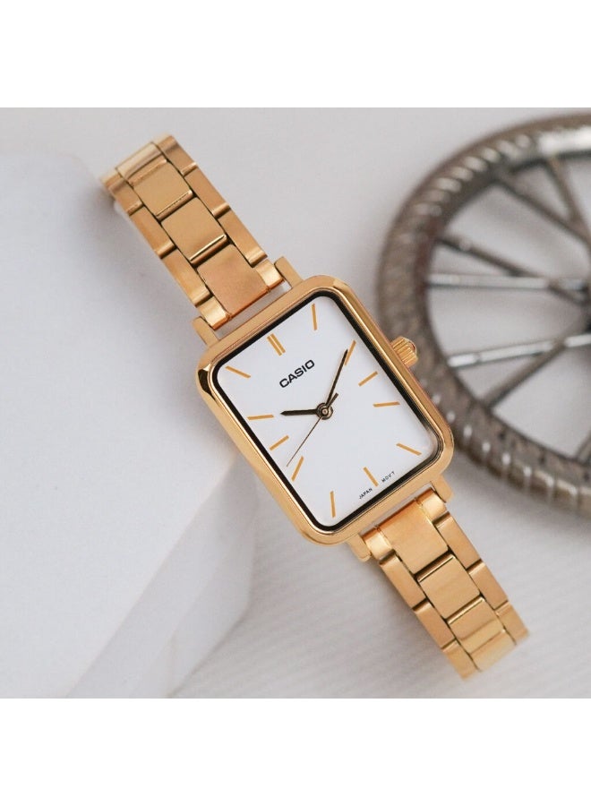كاسيو ساعة كاسيو LTP-V009G-7EUDF للنساء – سوار ستانلس ستيل ذهبي مع قرص أبيض كلاسيكي - Image 2