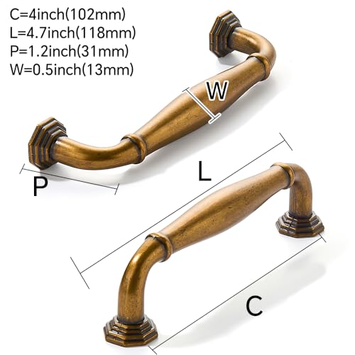 CABDM 10 Pack 4 Inch Hole Center Antique Brass Heavy Duty Solid Cabinet pulls Ideal for Dressers Bathroom cabinets and Kitchens cabinets - Image 3
