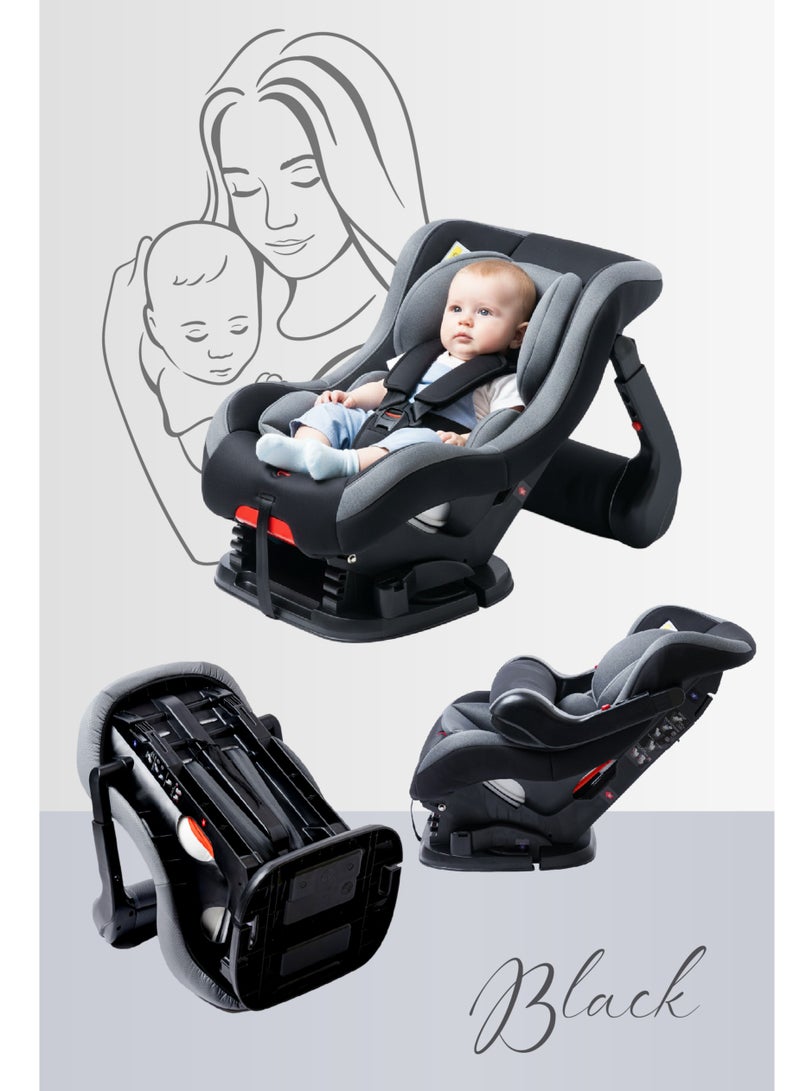 مولودي كرسي سيارة للأطفال مولودي قابل للتحويل من 0-4 سنوات بمقبض أمان أمامي ووضعيات استلقاء- أسود - Image 4