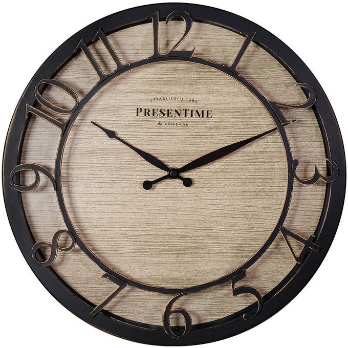 CO 13 FARMHOUSE SERIES WALL CLOCK QUARTZ MOVEMENT SHIPLAP STYLERAISED 3D ARABIC NUMERAL OIL RUBBED BRONZE