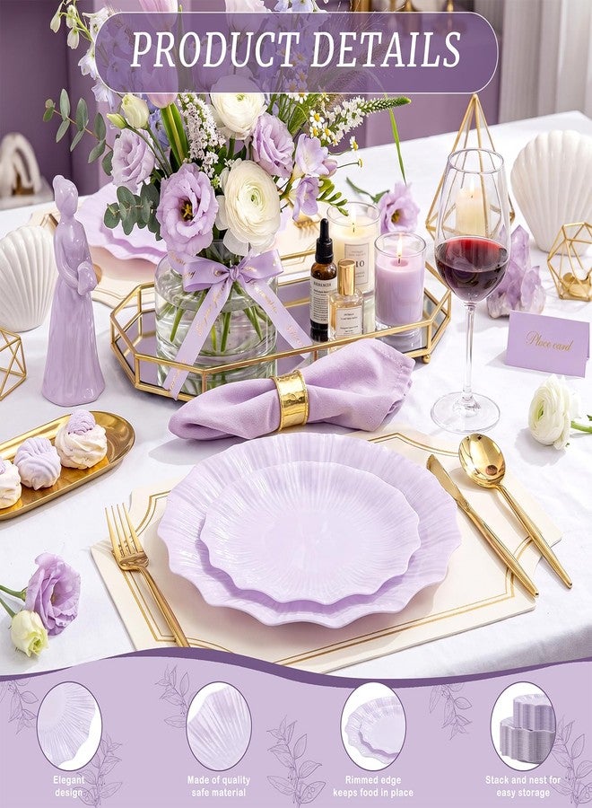 Rubtlamp 60Pcs Purple Scalloped Plastic Plates, Disposable Heavy Duty Floral Plates, Light Lavender Fancy Plates with Petal Edge Include 30Dinner Plates,30 Cake Plates for Weddings, Bridal Showers - Image 4