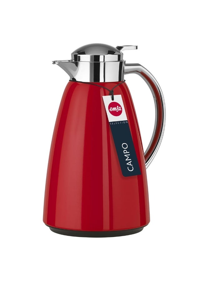EMSA Campo Stainless Steel Thermal Carafe with Glass Liner 1L – Red Premium Insulated Coffee & Tea Serving Jug for Hot & Cold Beverages – Made in Germany - Image 2