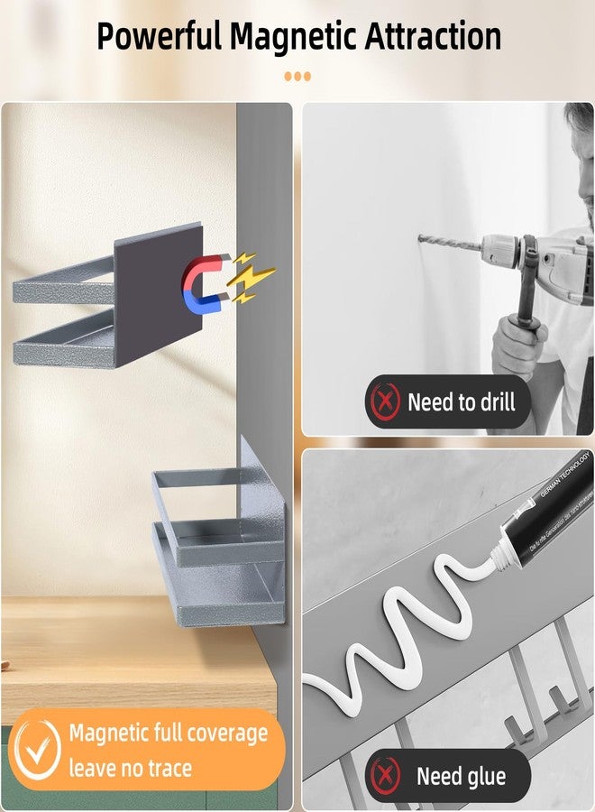 رف توابل كبير من Uten للثلاجة، عبوة من قطعتين من الرفوف المغناطيسية القوية، منظم ثلاجة متحرك، موفر مثالي للمساحة - Image 3