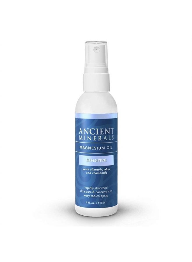 Ancient Minerals Magnesium Oil Spray Sensitive All-New Sensitive Formula with Allantoin, Organic Chamomile, and Organic Aloe Vera (4oz)  - Image 1
