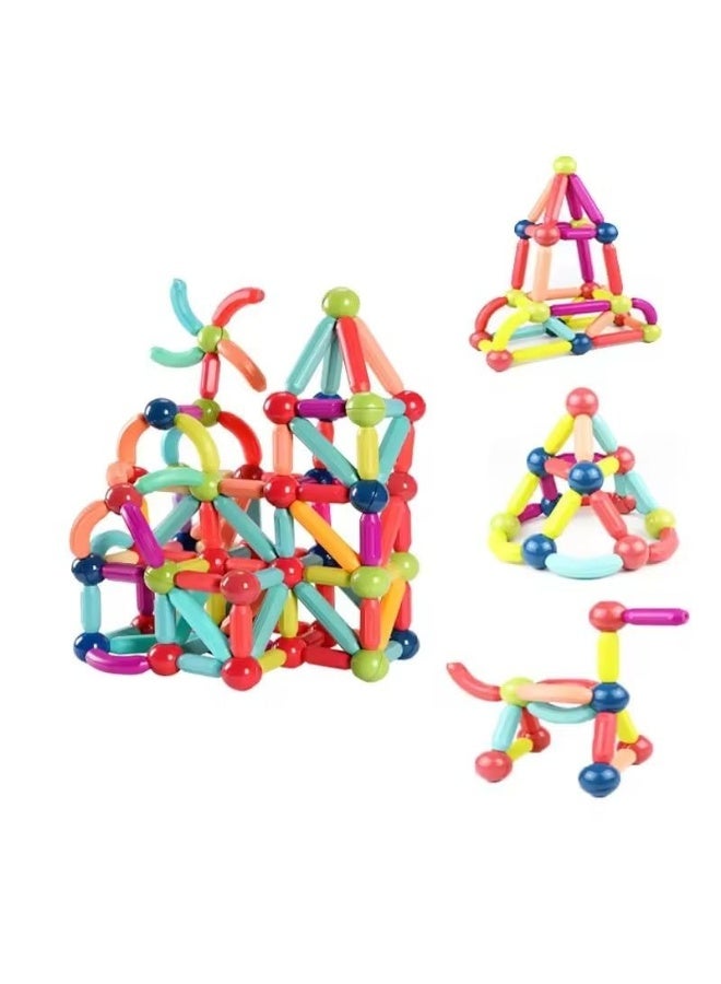 Magneticc Stick, Magnetic Balls And Rods Set, Building Sticks Blocks, Magnetic Blocks, STEM Stacking Magnetic Toys Magnet Educational Toys For Kids Boys And Girls (64 PCS) - Image 2