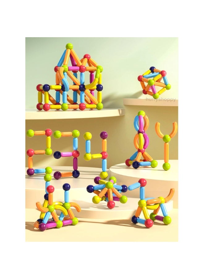 Magneticc Stick, Magnetic Balls And Rods Set, Building Sticks Blocks, Magnetic Blocks, STEM Stacking Magnetic Toys Magnet Educational Toys For Kids Boys And Girls (64 PCS) - Image 3