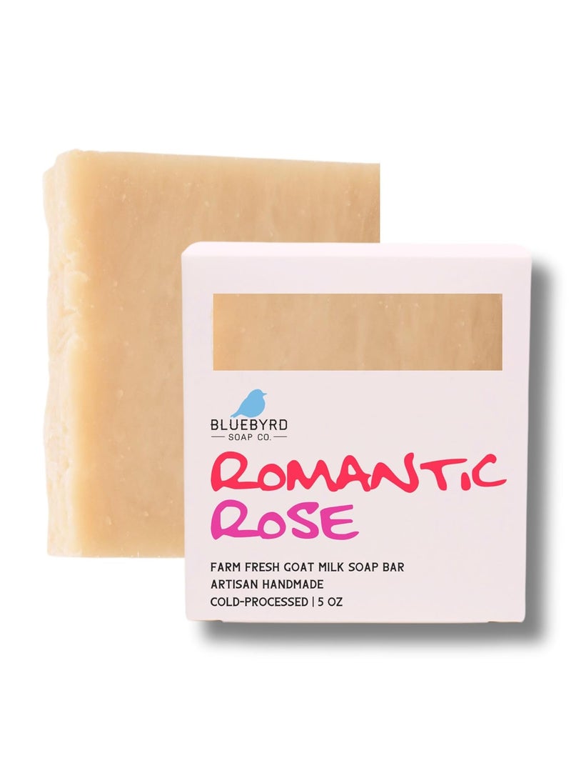BLUEBYRD SOAP CO. Bluebyrd Soap Romantic Rose Goat's Milk Soap Bar | Goat Milk Soap with Organic Shea Butter | Handmade Natural Fresh Goat Milk Bar Soap | Floral Scented (Rose) 