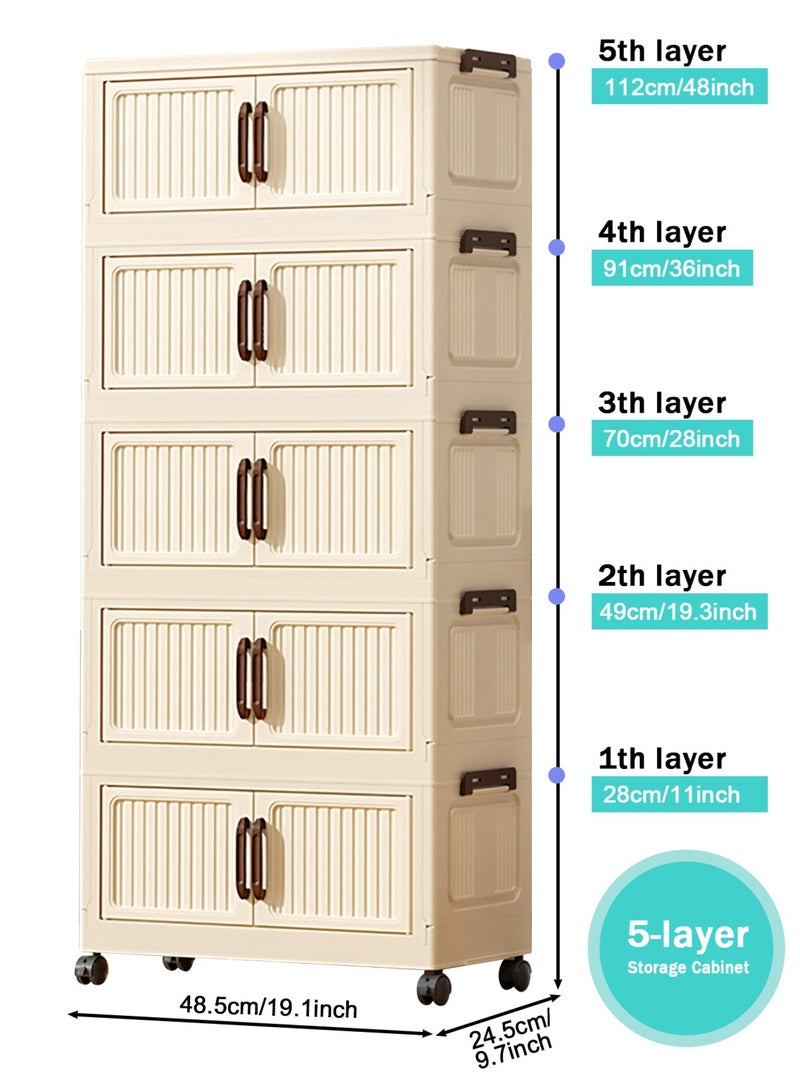 HomarKet 5 Tier Storage Bins with Lids,Stackable Closet Organizers and Storage with Wheels, Collapsible Storage Boxes, Foldable Plastic Storage Containers for Home,Office, Dorm Room-Beige - Image 2
