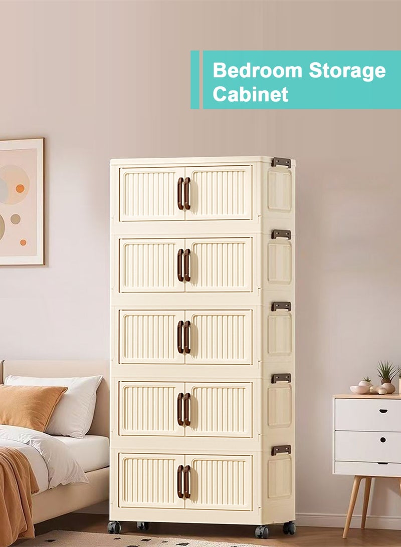 HomarKet 5 Tier Storage Bins with Lids,Stackable Closet Organizers and Storage with Wheels, Collapsible Storage Boxes, Foldable Plastic Storage Containers for Home,Office, Dorm Room-Beige - Image 4