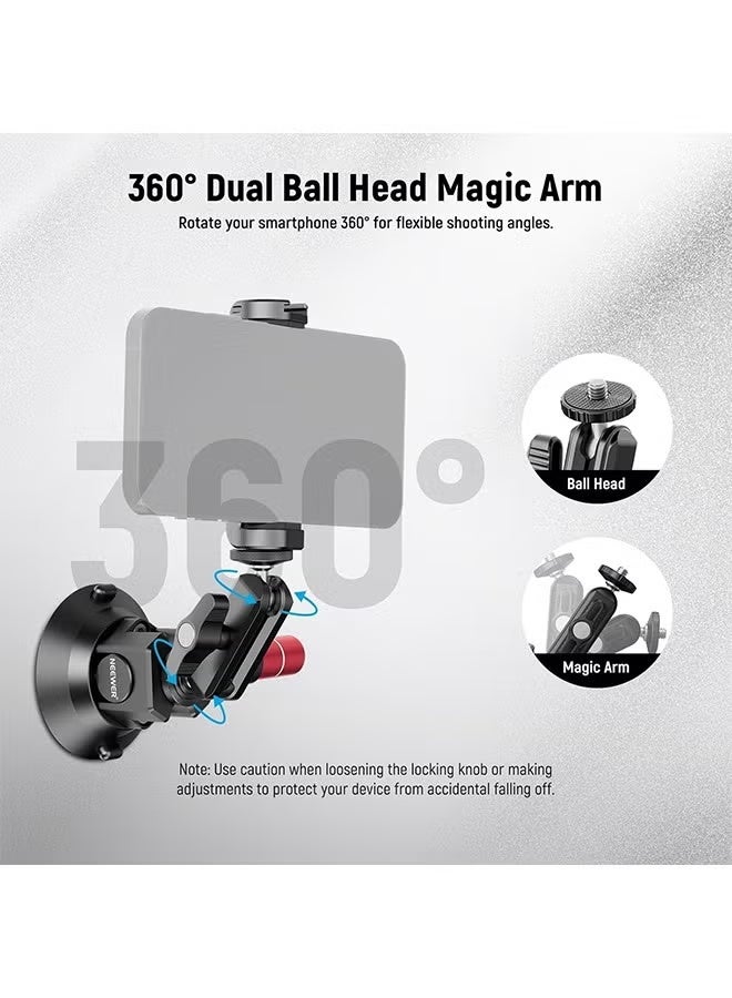 نيوير حامل كاميرا Neewer 3 بوصة مع رأس كروي وذراع سحري وفتحات ARRI 1/4 بوصة وحامل سيارة سريع الفك مع حامل هاتف ومحول كاميرا الحركة متوافق مع iPhone وDJI Insta360، CA104 - Image 4