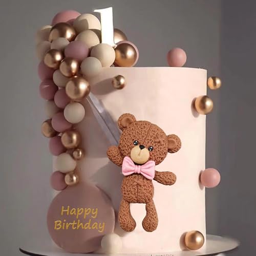 RASSLISA Brown Bear Colorful Balloons Balls Cake Toppers for Birthday Baby Shower Party Decorations Supplies (Pink) - Image 3