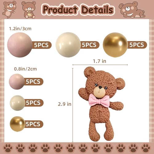 RASSLISA Brown Bear Colorful Balloons Balls Cake Toppers for Birthday Baby Shower Party Decorations Supplies (Pink) - Image 2